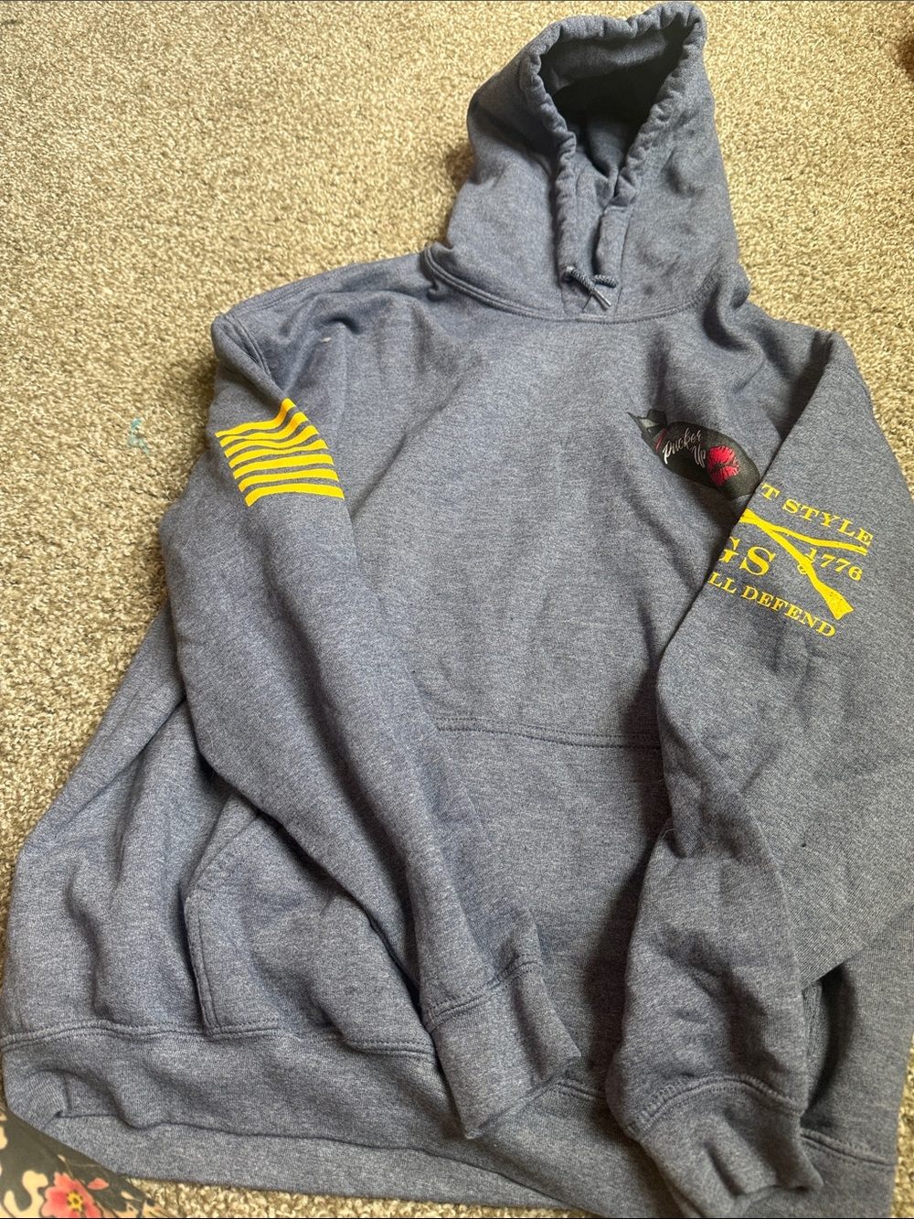 Grunt Style Gray Hoodie with Yellow Sleeve Graphics
